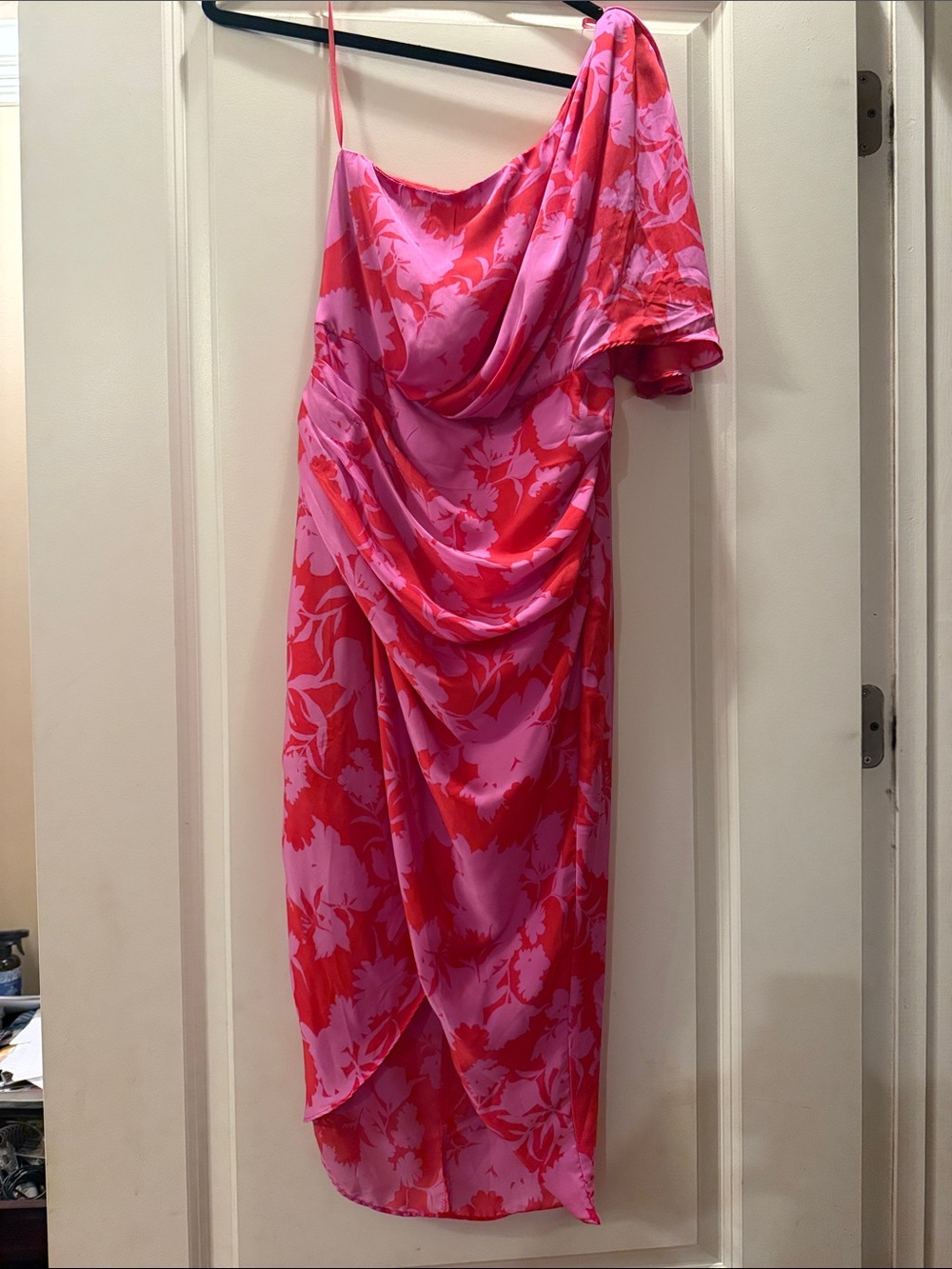 DO+BE Pink & Red One-Shoulder Floral Draped Midi Dress new with tags !